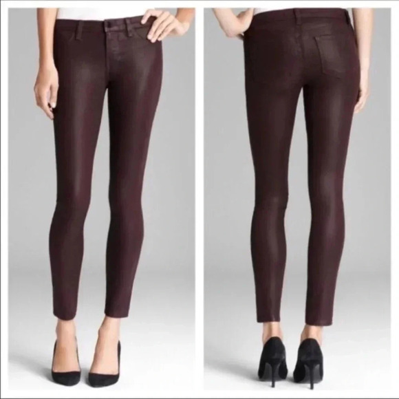 J Brand Super Skinny Lacq Pinot Waxed Coated Jeans Pant Denim burgundy Size 25 - Picture 3 of 15